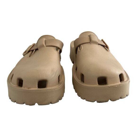 Free People Karlie Clogs Size 10 Sand Dune Rubber Buckle Chunky Platform Mules - Picture 2 of 8